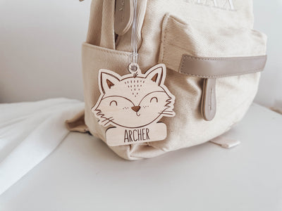 Wooden Bag Tag - Personalised Animal Bag Tag - Animal Name Tag