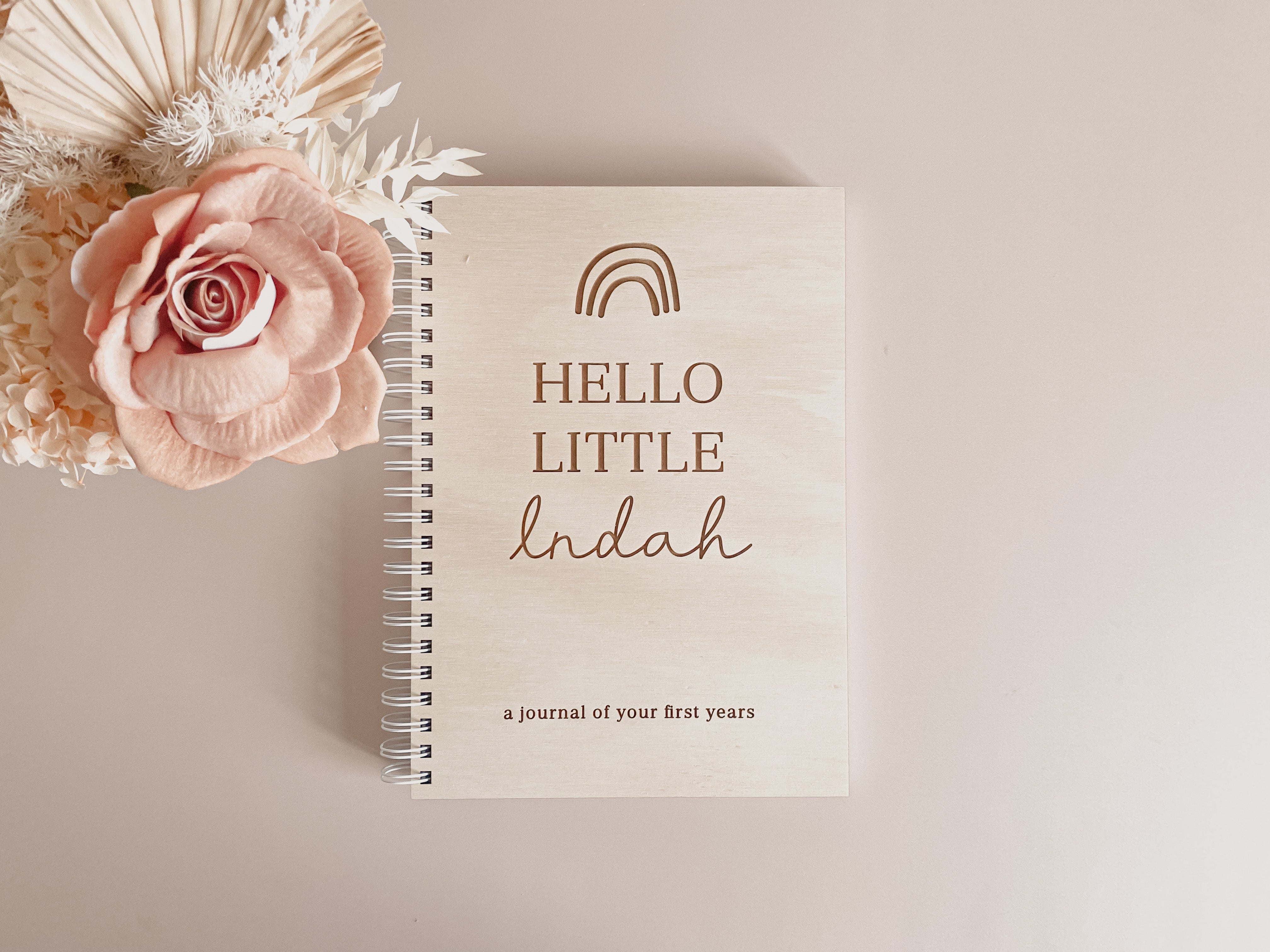 Wooden Personalised Baby Memory Book Rainbow Wild Pine Laser