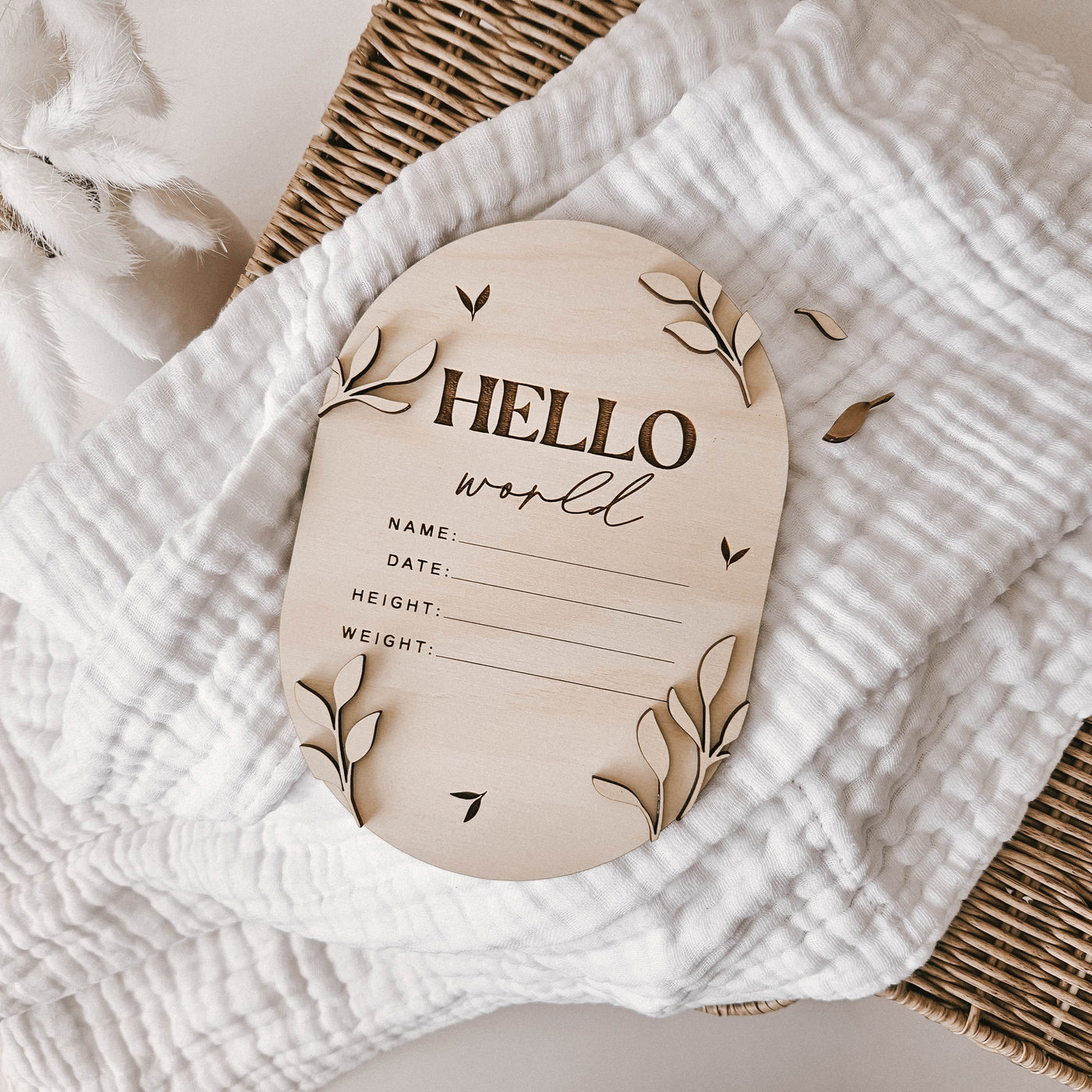 Birth Announcement - Wooden Leaves