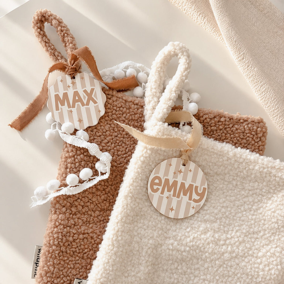 Personalised Teddy Snuggle Stockings | Jolly Stripes Stocking Tags