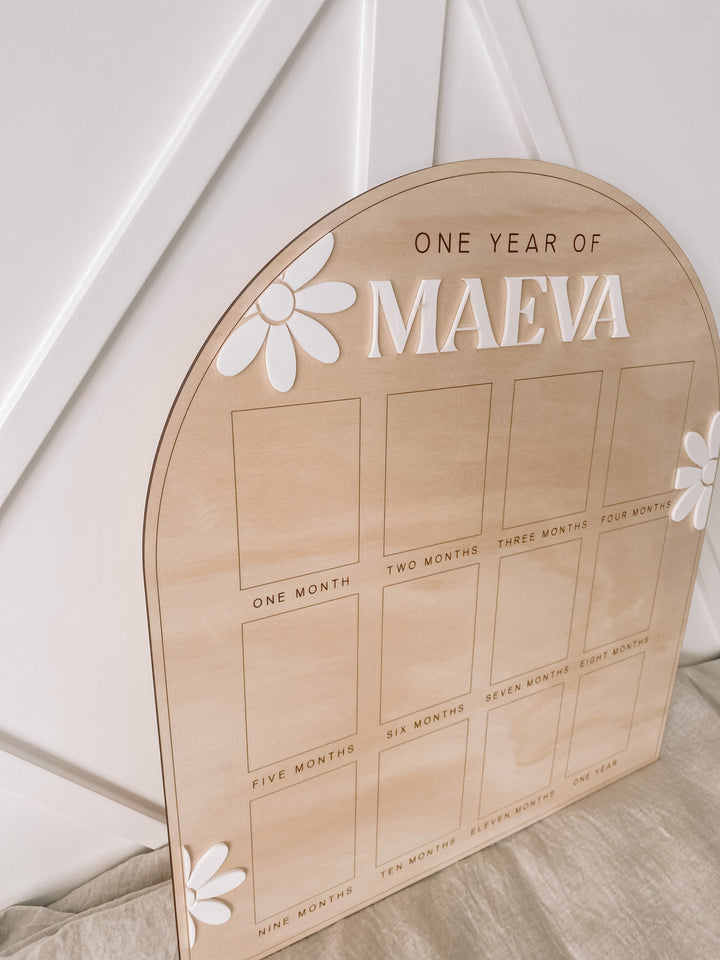 One Year Of: First Birthday Board  | Daisy | Birthday Photo Board (arch)