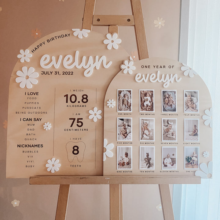 One Year Of: First Birthday Board | Birthday Photo Board | Flower Power