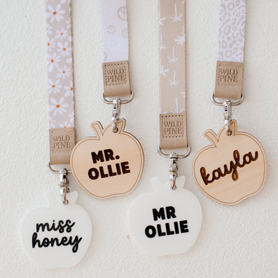 Wooden Apple Name Tag | Teacher Gift