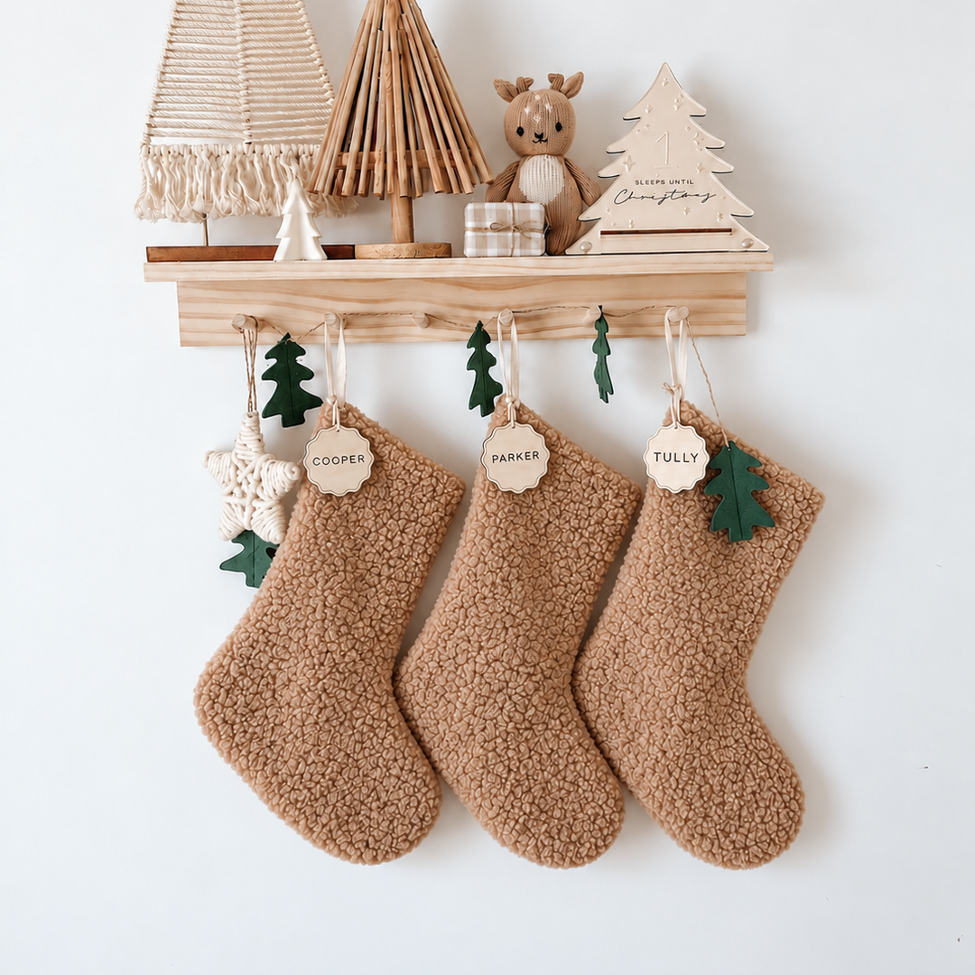 Personalised Christmas Snuggle Stocking | Wooden Scalloped Tag