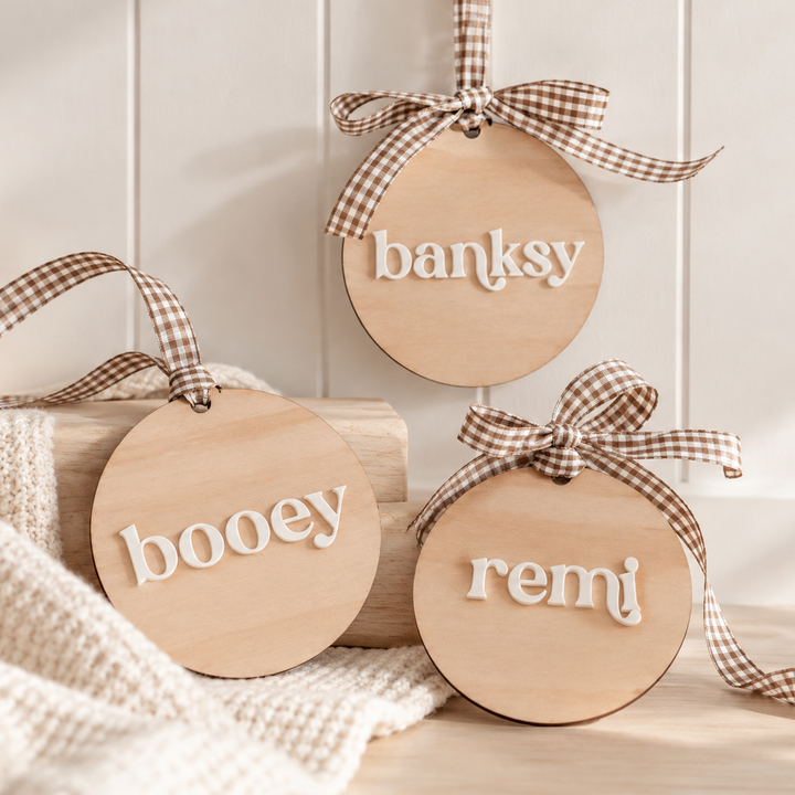Personalised Wooden Baubles | Acrylic Name