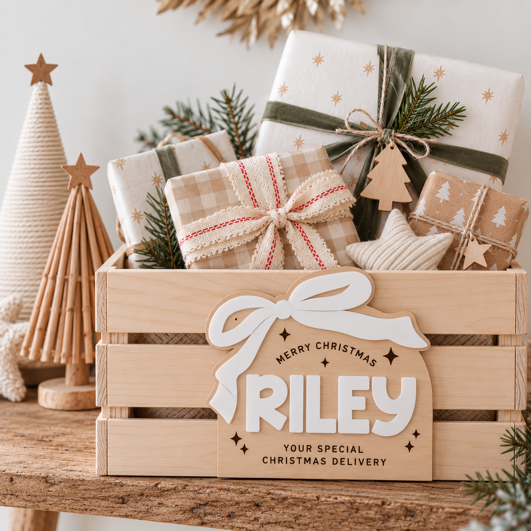PLAQUE ONLY - Christmas Crate Plaque | Bow