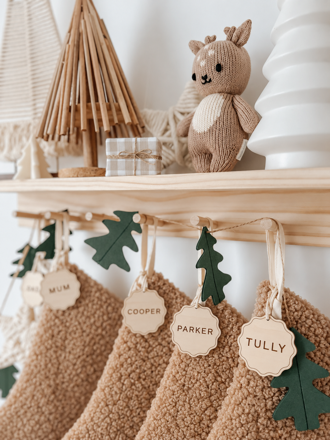 Personalised Christmas Snuggle Stocking | Wooden Scalloped Tag