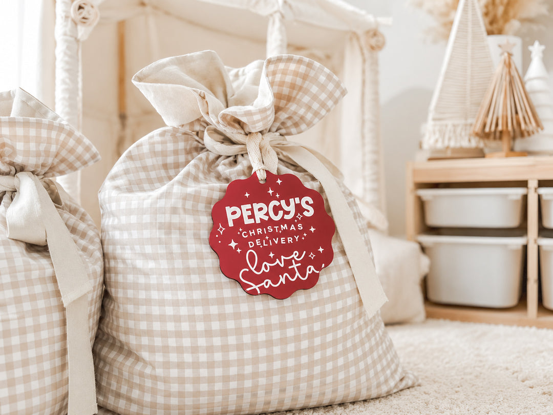 Personalised Gingham Santa Sacks | Jolly Red Tags