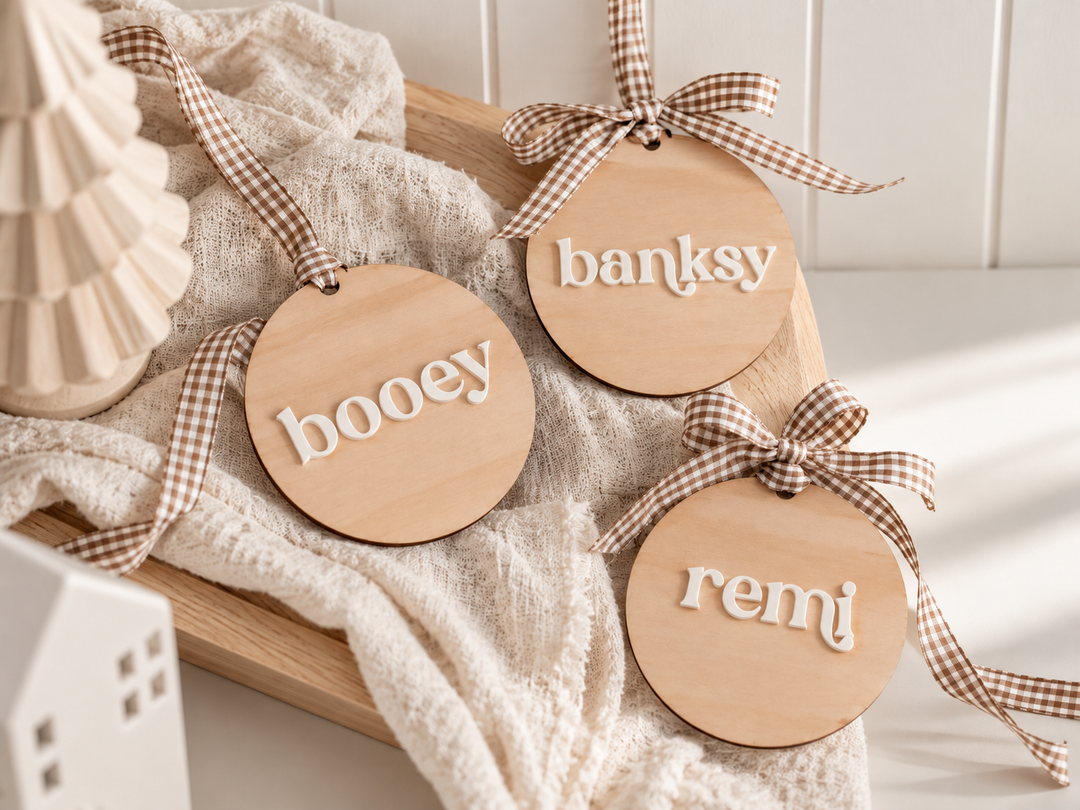 Personalised Wooden Baubles | Acrylic Name