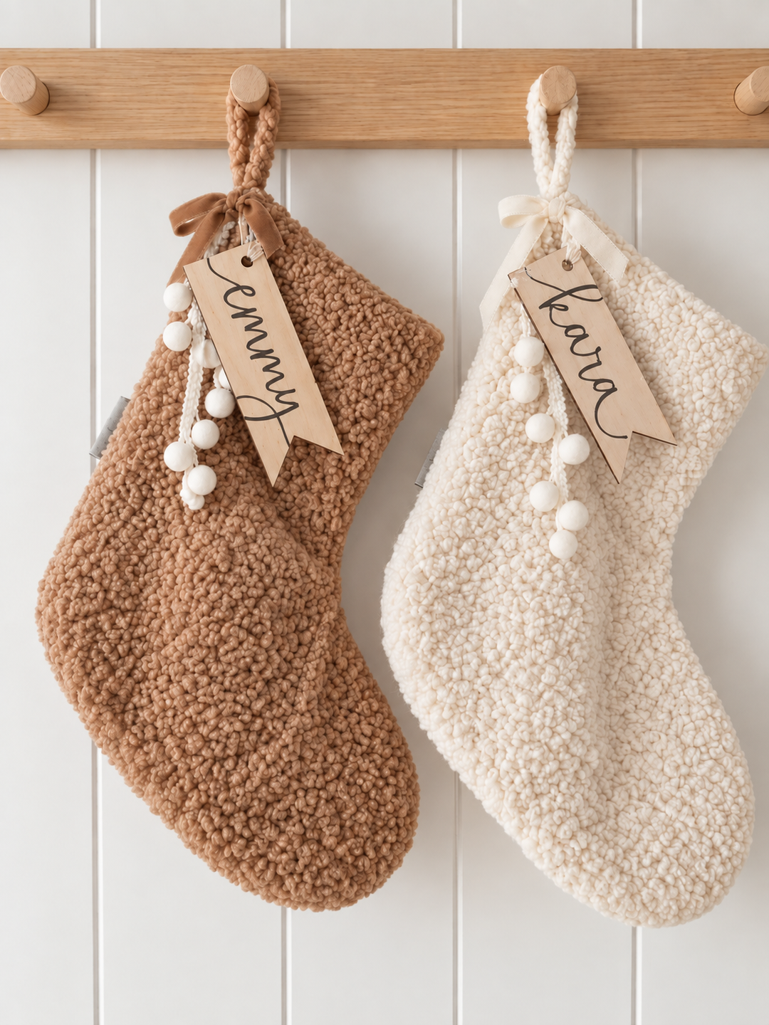 Personalised Teddy Snuggle Stockings | Handwritten Wooden Tag