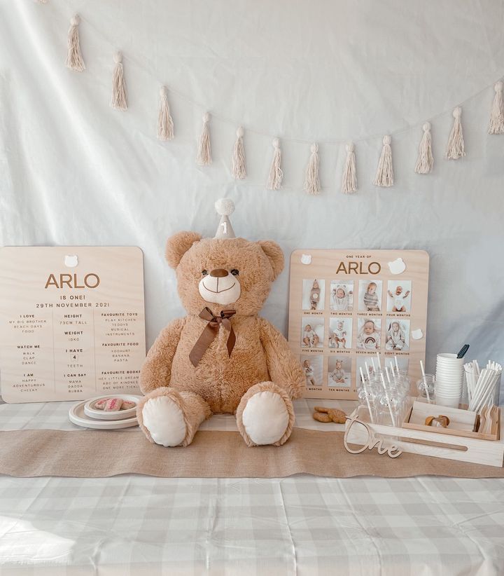 One Year Of: First Birthday Board  | Teddy Bear Picnic | Birthday Photo Board