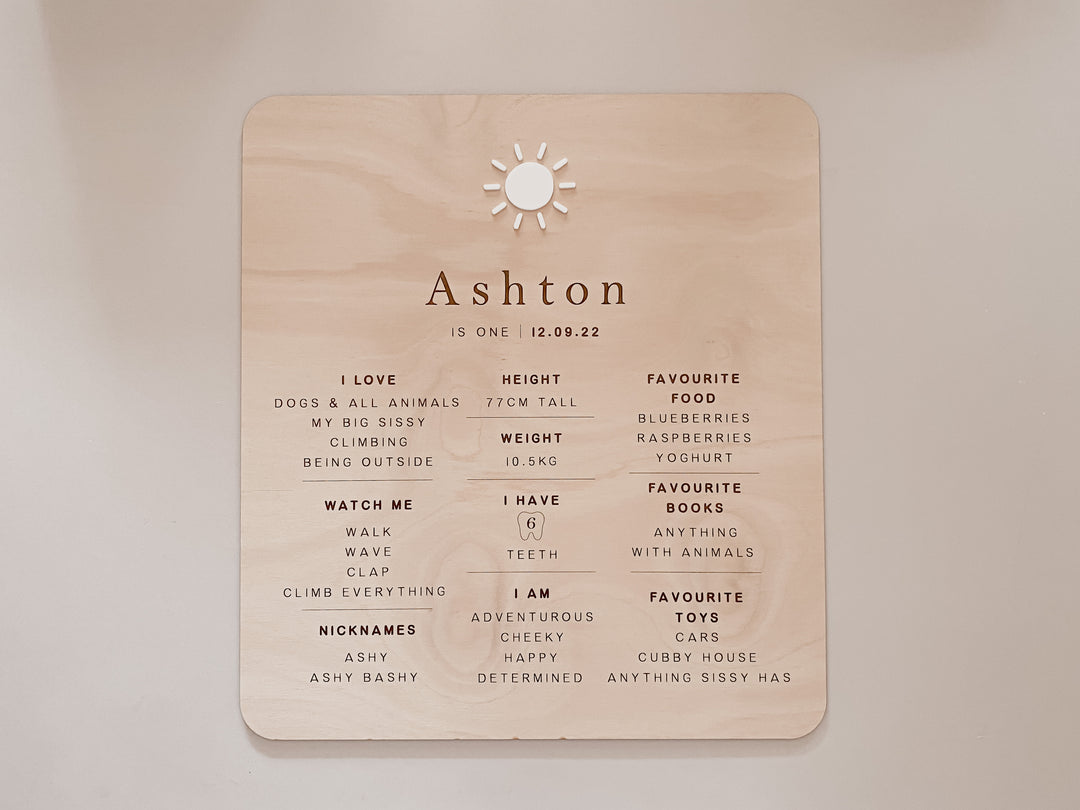 First Birthday Board | Milestone Board | Boho Sun