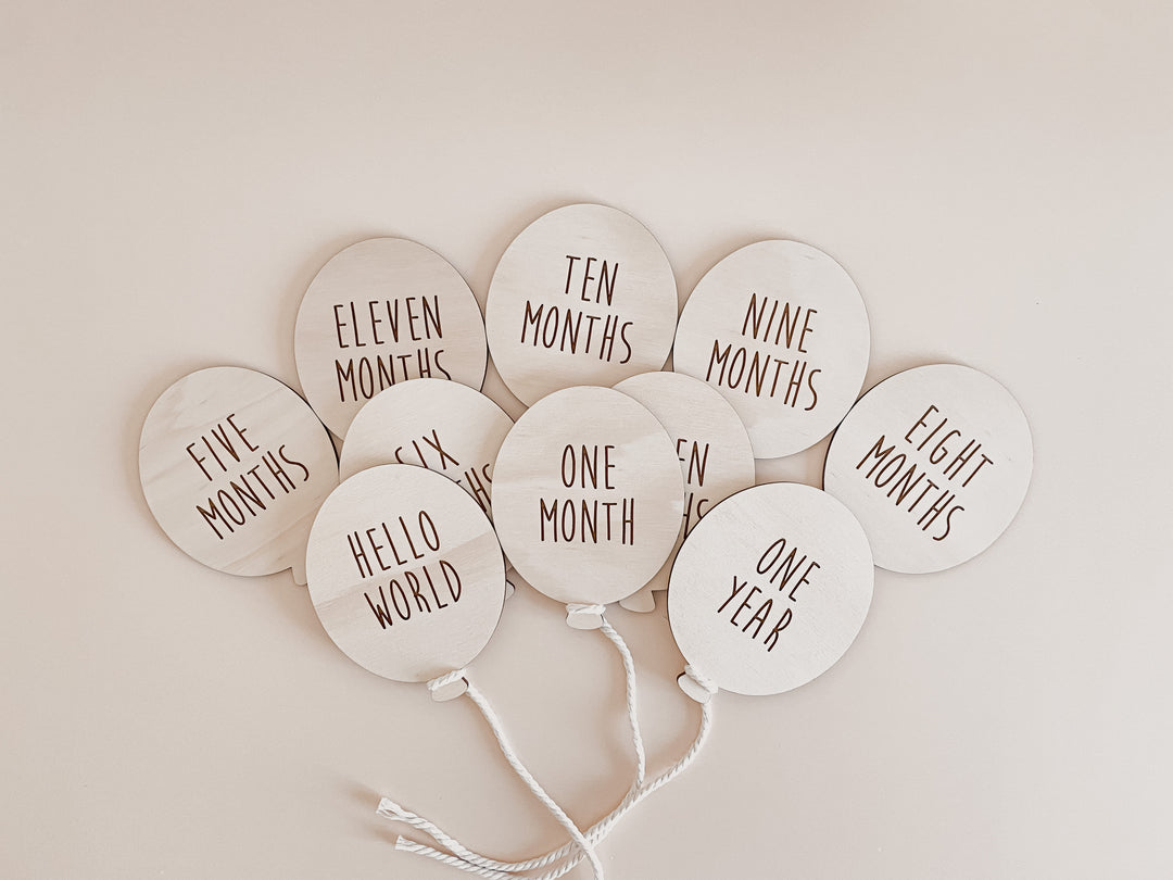 Wooden Baby Milestone Plaques - Balloons