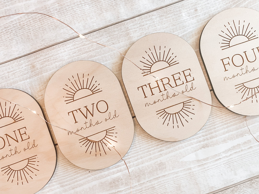 Wooden Baby Milestone Plaques (Sunrise)