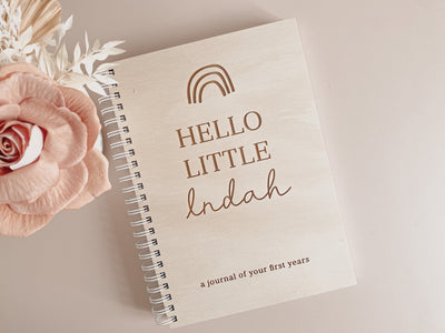 Wooden Personalised Baby Memory Book: Rainbow
