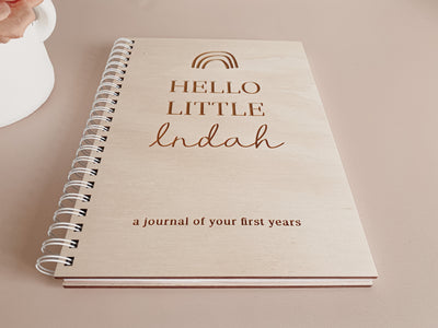 Wooden Personalised Baby Memory Book: Rainbow