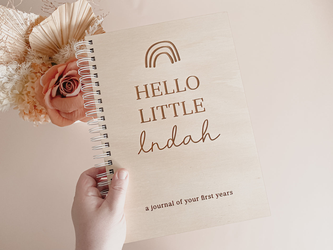 Wooden Personalised Baby Memory Book: Rainbow