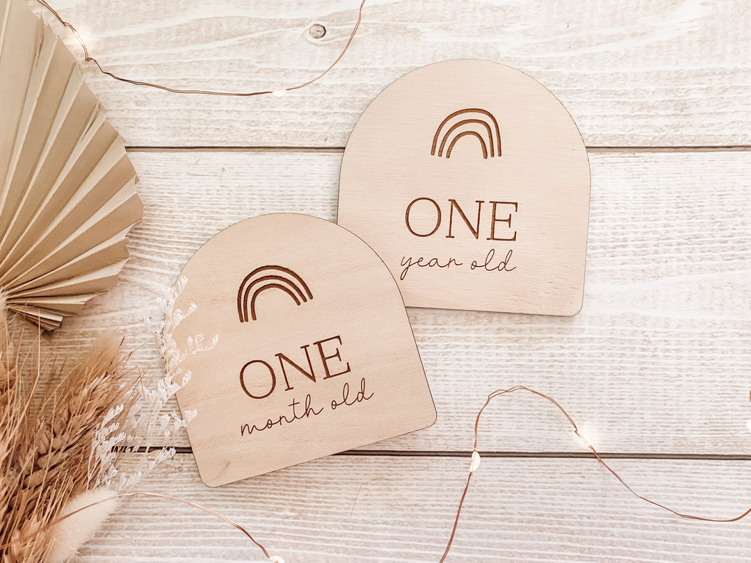 Wooden Baby Milestone Plaques (Rainbow)
