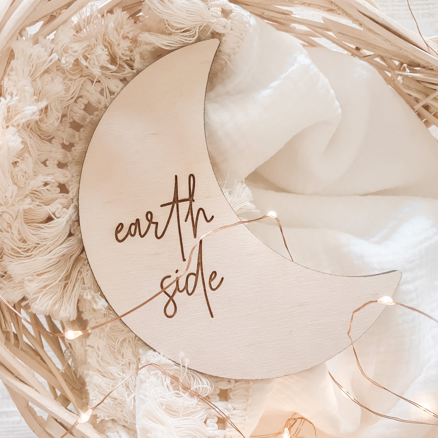 Wooden Moon Birth Announcement - Earth Side