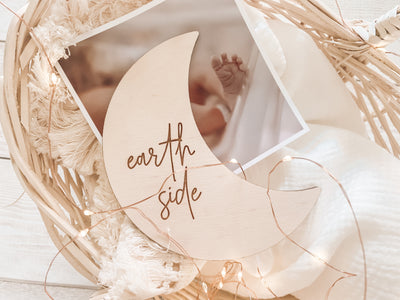 Wooden Moon Birth Announcement - Earth Side