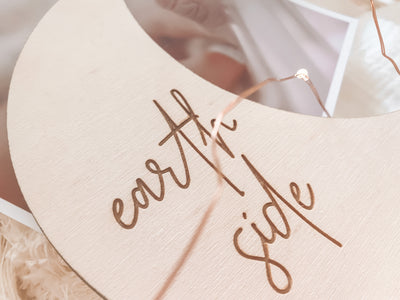 Wooden Moon Birth Announcement - Earth Side