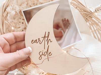 Wooden Moon Birth Announcement - Earth Side
