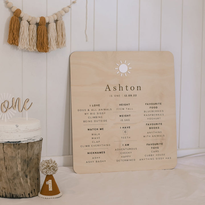 First Birthday Board | Milestone Board | Boho Sun