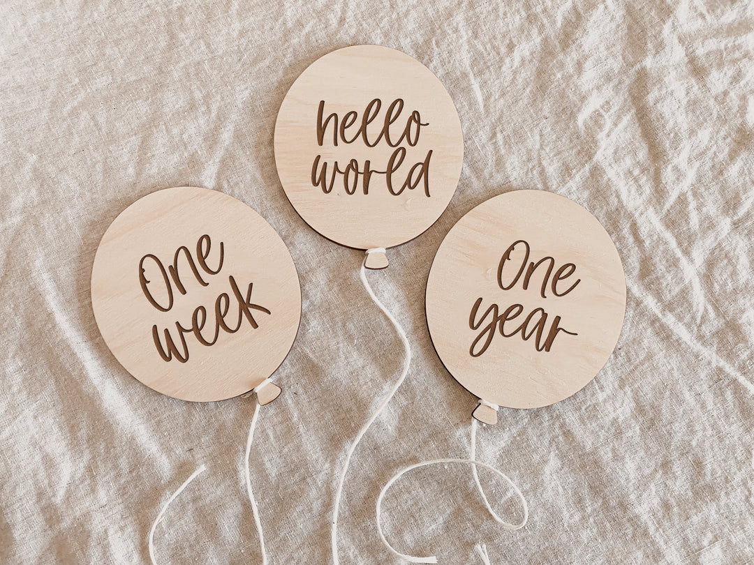 Wooden Baby Milestone Plaques - Balloons
