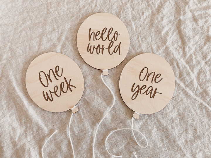 Wooden Baby Milestone Plaques - Balloons