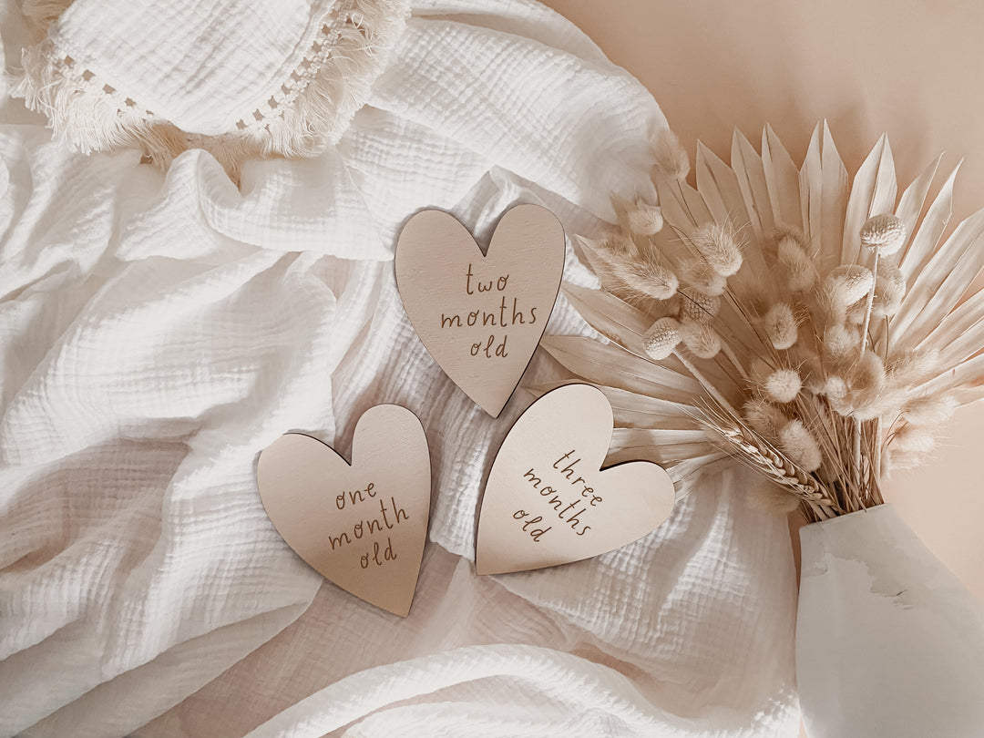 Wooden Baby Milestone Plaques - Candy Hearts