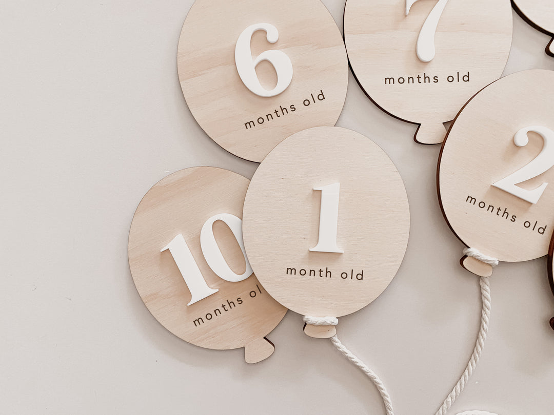 Wooden + Acrylic Balloon Baby Milestone Plaques
