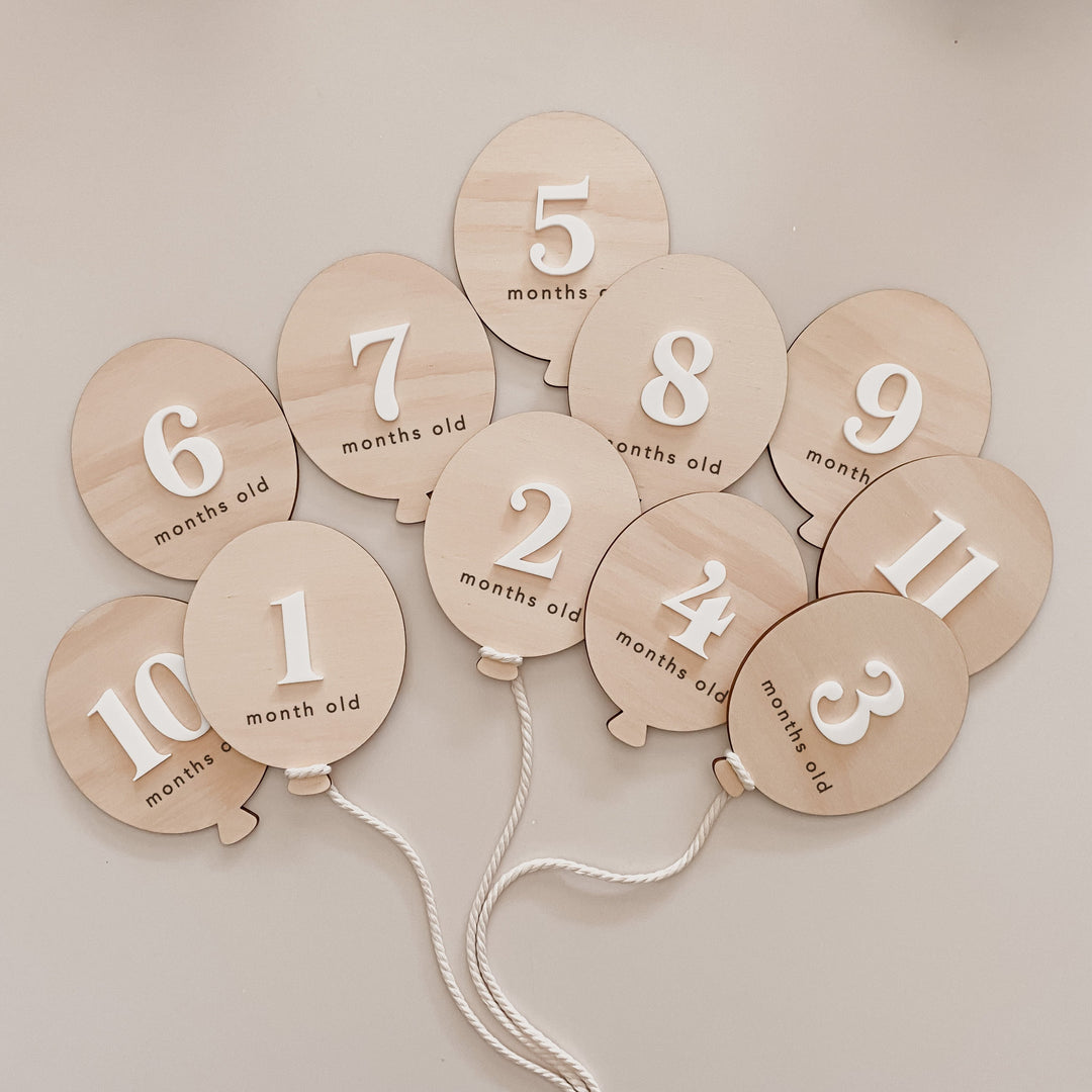 Wooden + Acrylic Balloon Baby Milestone Plaques